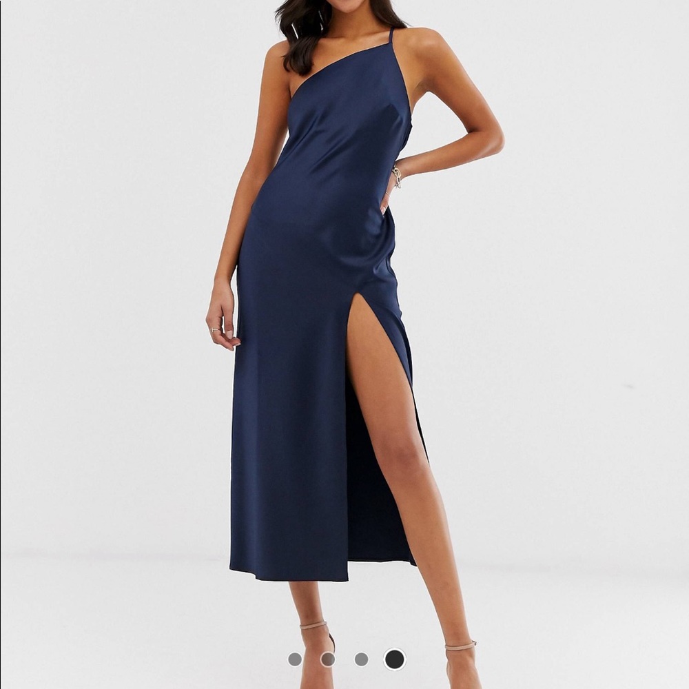 ASOS one shoulder navy dress